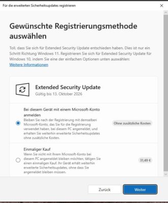 Windows 10 Updates kostenlos bis 13.10.2026