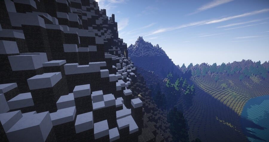 minecraft, mountain, video game, blocks, nature, landscape