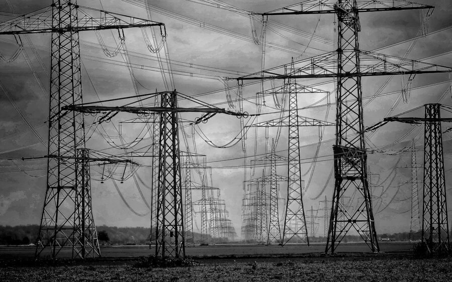 electricity pylons, power cable, energy, technology, power line, storm, black-and-white