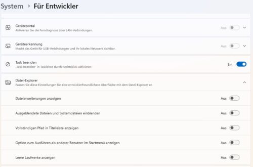 Datei-Explorer Einstellungen