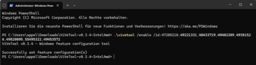 vivetool schaltet Funktionen frei