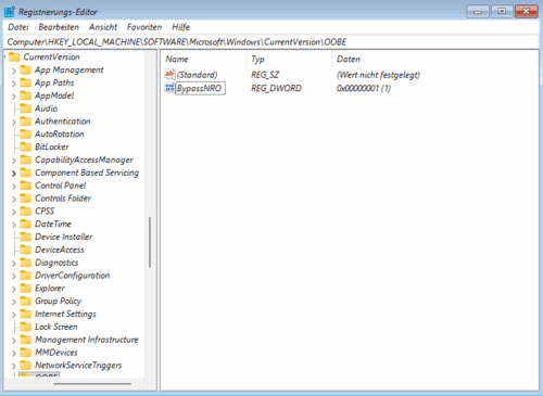 bypassnro über regedit