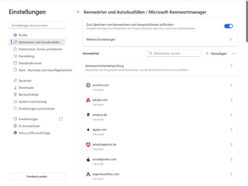 Kennwortverwaltung in Microsoft Edge