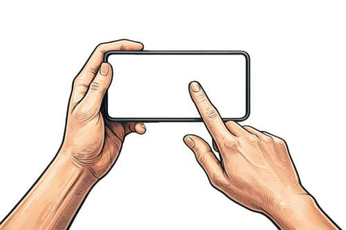 hands, smartphone, touch screen, phone mockup, horizontal phone, technology, digital device, sketch style, vintage drawing, interface, app design, gaming phone, blank screen, presentation, mobile device, communication, touchscreen gesture, hand gesture, retro illustration, detailed artwork, ai generated