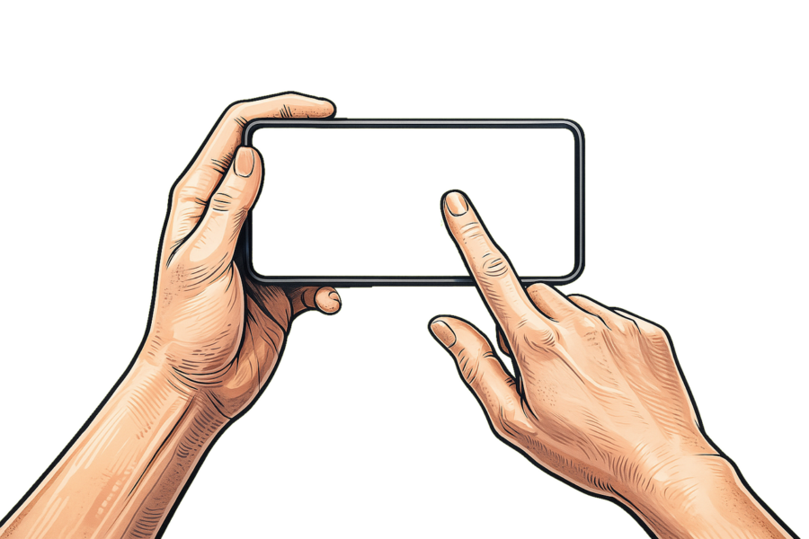 hands, smartphone, touch screen, phone mockup, horizontal phone, technology, digital device, sketch style, vintage drawing, interface, app design, gaming phone, blank screen, presentation, mobile device, communication, touchscreen gesture, hand gesture, retro illustration, detailed artwork, ai generated