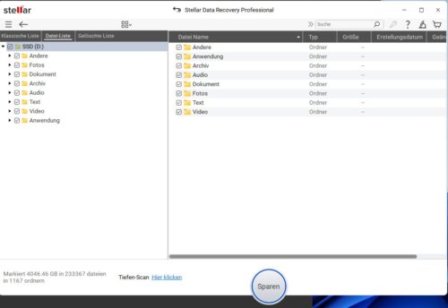 Dateiliste Stellar Data Recovery