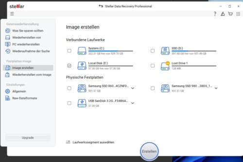 Stellar Data Recovery Professional Imageerstellung