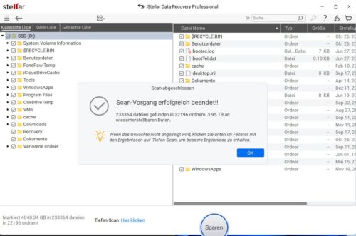 Scan beendet -Stellar Data Recovery