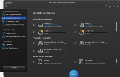 Stellar Data Recovery Professional Wiederherstellen von Daten