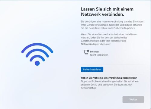 Keine Internetverbindung bei der Installation von Windows 11