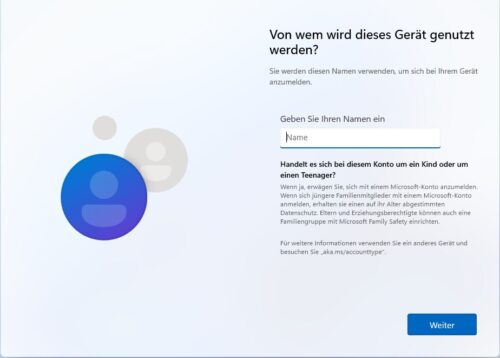 Lokales Konto statt Microsoft-Konto.