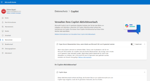 Copilot Aktivitätsverlauf löschen