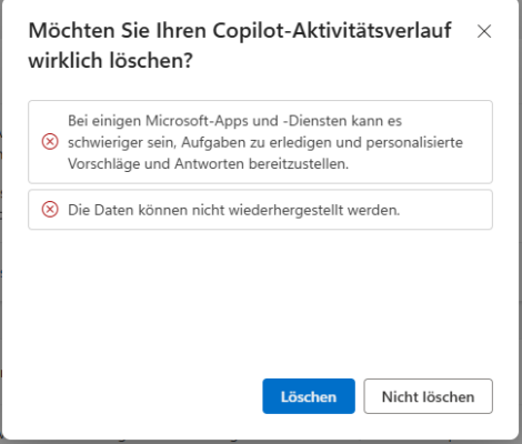 Warnmeldung zur Löschung