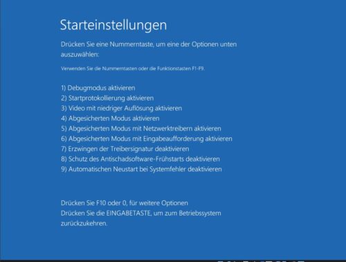 Starteinstellungen von Windows 11 mit abgesicherten Modus