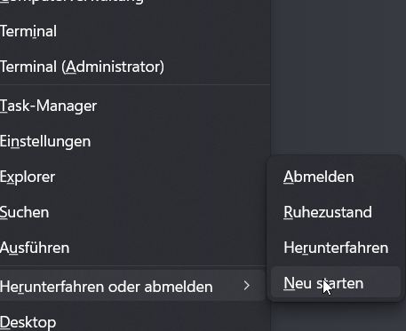 WIN+X-Menü neu starten