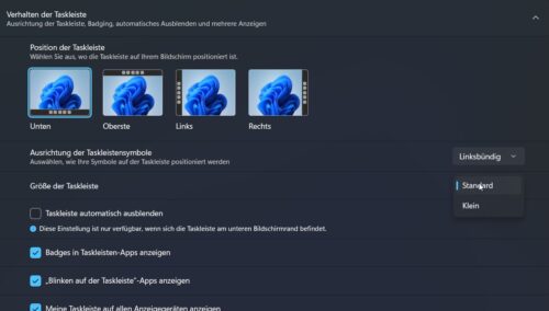 Position der Taskleiste in Windows 11 26H2