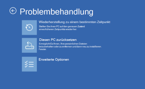 Erweiterter Start für die Wiederherstellung