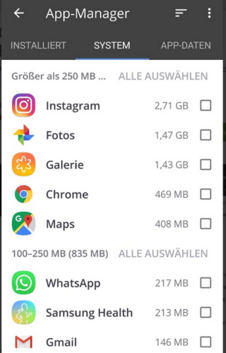CCleaner Android Liste der Apps CCleaner Android Liste der Apps