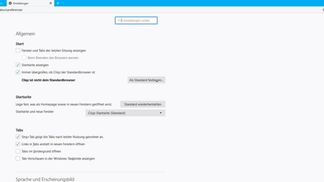 Einstellungen Cliqz Einstellungen
