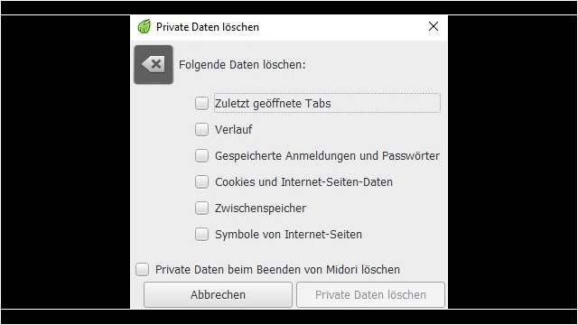 Privatsphäre-Einstellungen Midori Privatsphäre