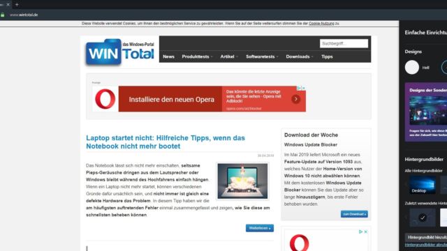 Einfache Einrichtung Optionen Opera einfache Einrichtung