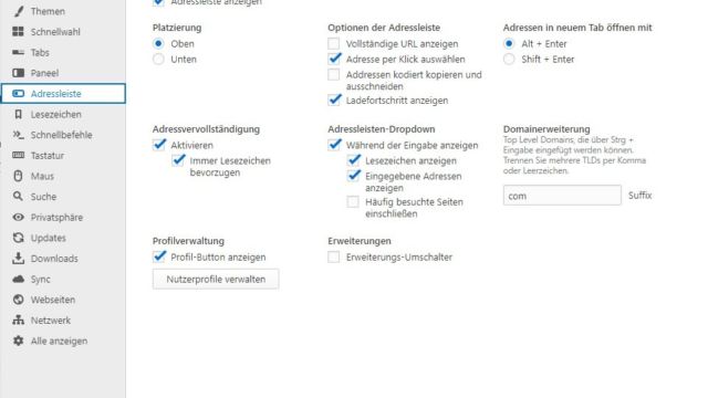 Zahlreiche Einstellungsmöglichkeiten Vivaldi Einstellungen