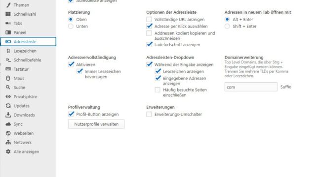 Zahlreiche Einstellungsmöglichkeiten Vivaldi Einstellungen