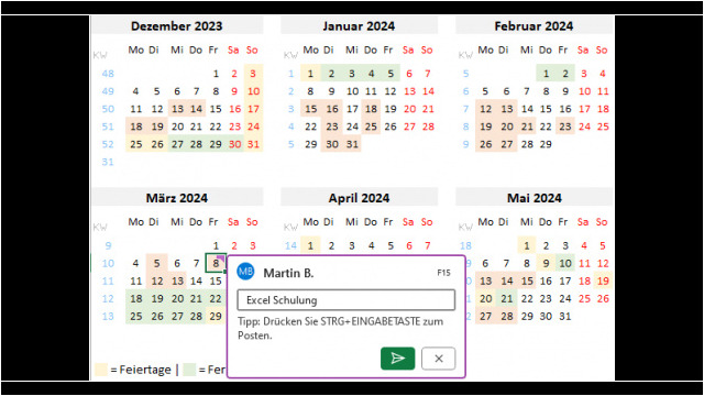 Kalender in Excel